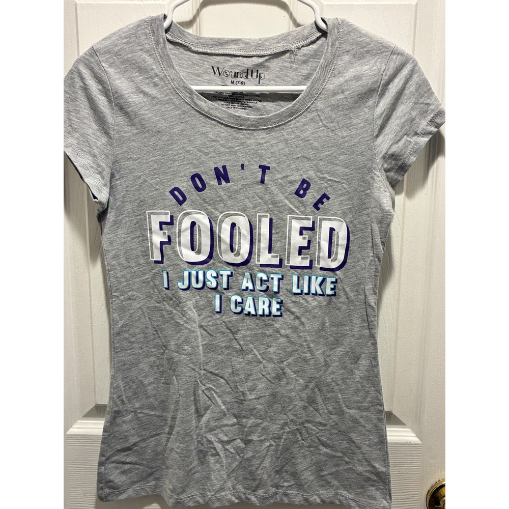 Wound Up Girls Gray Graphic Tee Dont Be Fooled I Just Act Like I Care M 7-9